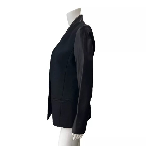 $1275 Helmut Lang Black Wool Leather Panel Blazer Jacket size 8 - Picture 8 of 13